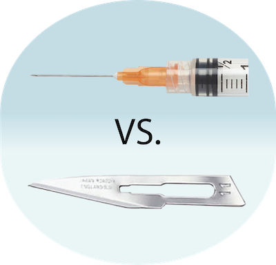 Image showing a hypodermic needle alongside a surgical blade with the ...